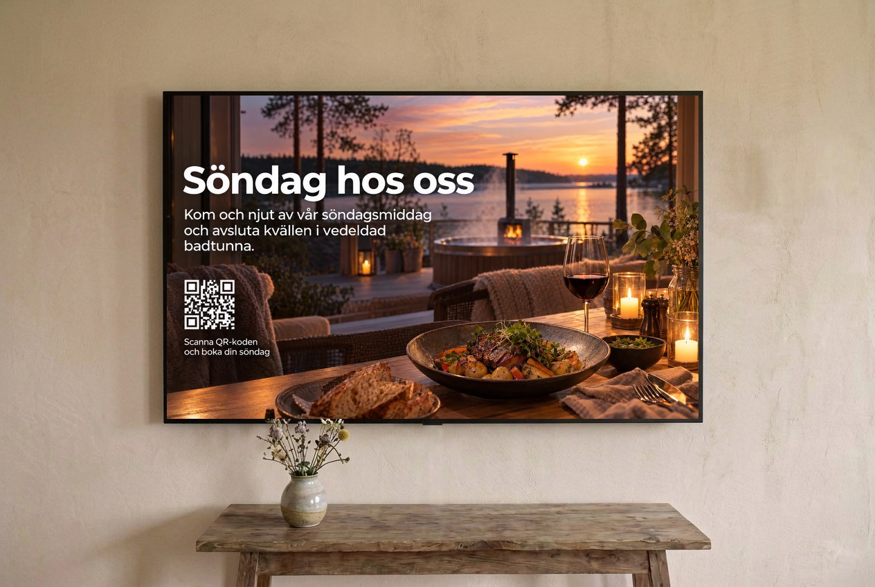 TellrBoard digital tavla på väggen i ett gårdshotell