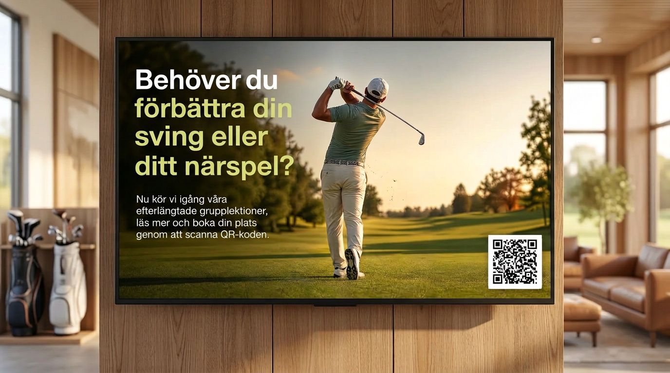 TellrBoard digital tavla med lektionserbjudande i ett klubbhus